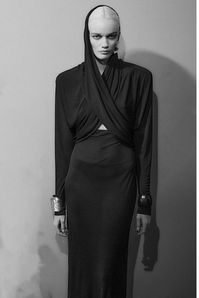 Saint Laurent Black Cut Out Long Sleeve Shoulder Padded Hooded Dress G PaumLosAngeles Saint Laurent Black Cut Out Long Sleeve Shoulder Padded Hooded Dress G PaumLosAngeles