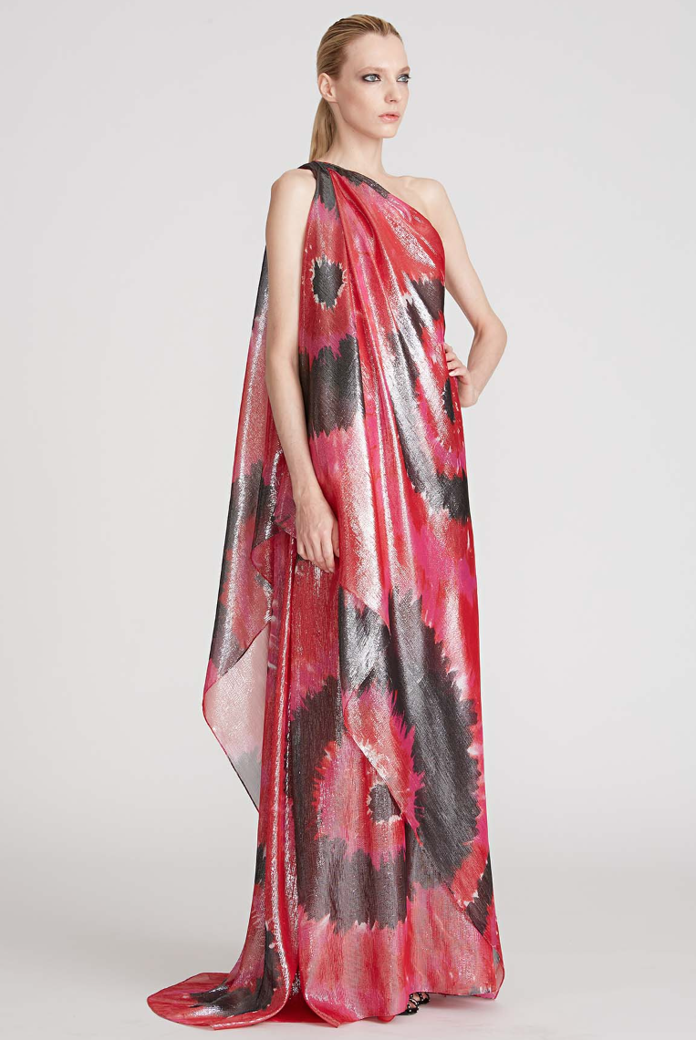 halston red dress One Shoulder Lurex Silk Gown – PauméLosAngeles 40 Waist Paula Gown In Chiffon/Crepe