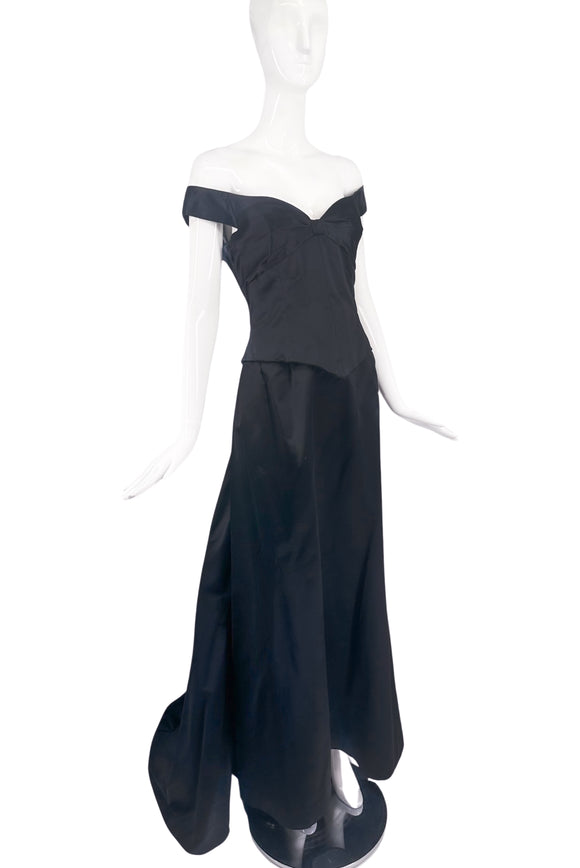 Vintage Black Satin Corset Off Shoulder Saks Fifth Avenue Gown