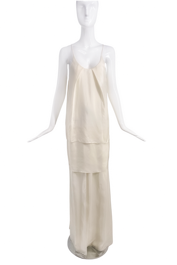 Acne Studios Ivory Silk Conceptual Layered Long Slip Dress