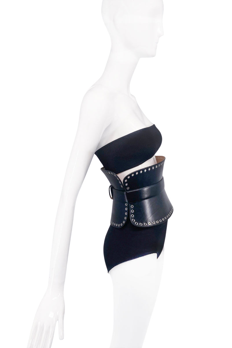 Alexander McQueen Black Leather Silver Metal Grommet Eyelid Alexander McQueen Black Leather Silver Metal Grommet Eyelid