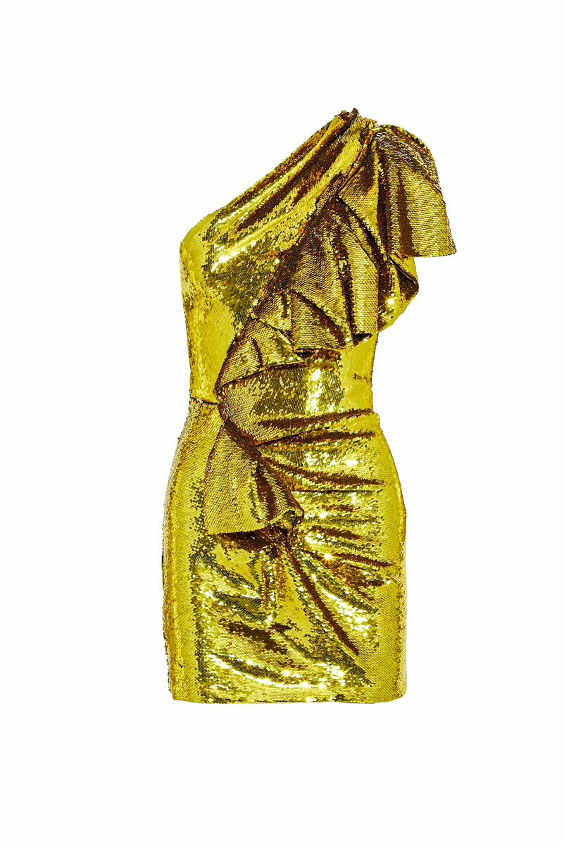Alexandre Vauthier Lime Green Gold Sequin One Shoulder Ruffle Dress PaumLosAngeles Alexandre Vauthier Lime Green Gold Sequin One Shoulder Ruffle Dress PaumLosAngeles