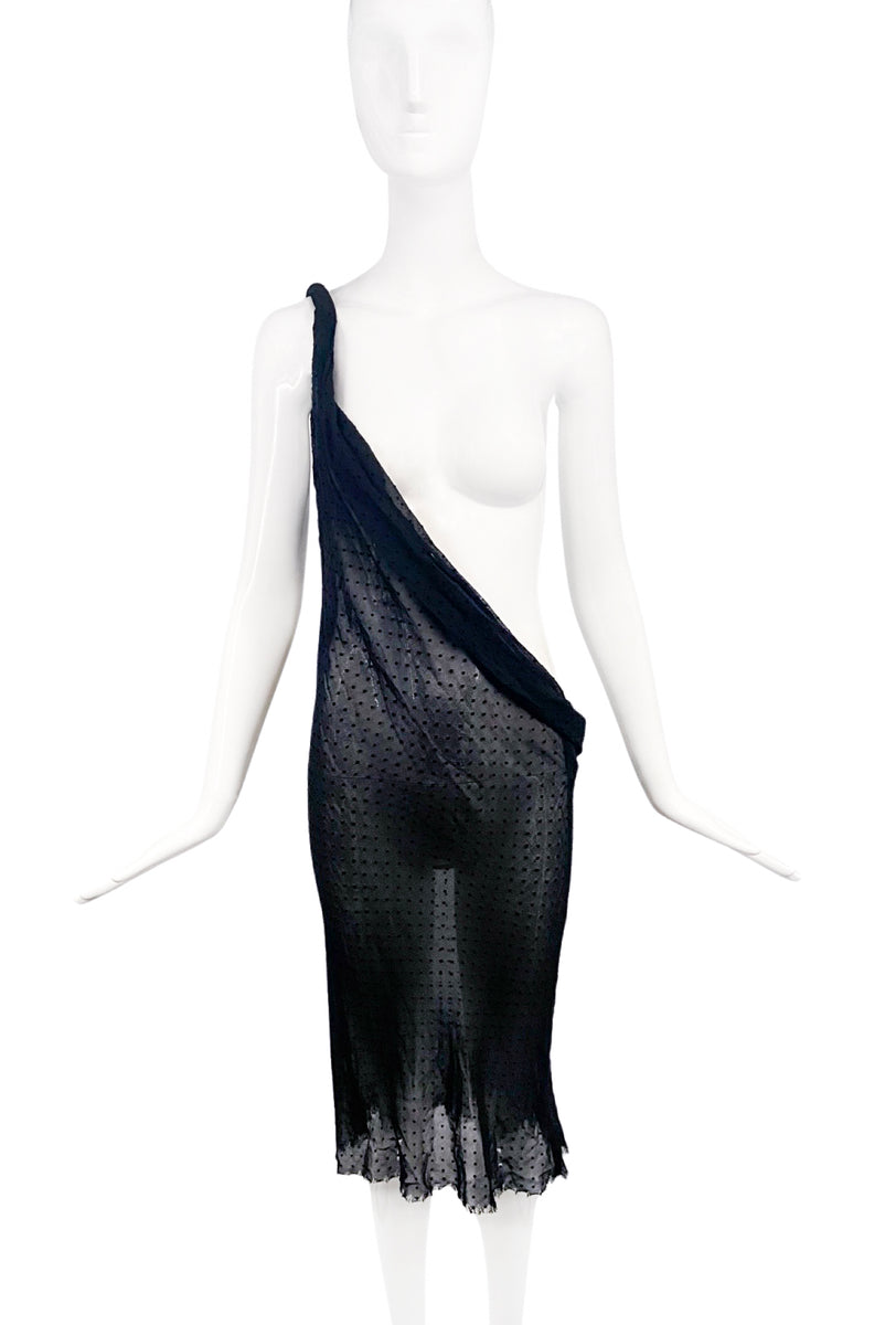 Ann Demeulemeester Black Polka Dot Sheer Twister One Shoulder