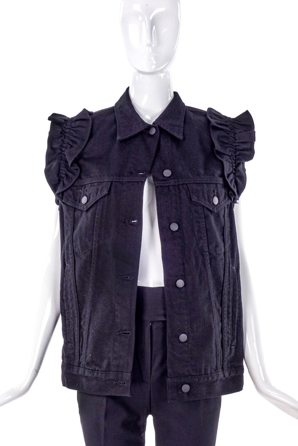 Simone Rocha X J Brand Denim Vest with Shoulder Ruffles - BOUTIQUE PURCHASE PRICE