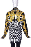 Versace Black & White Graphic Leopard / Zebra and Gold Baroque Print Shirt