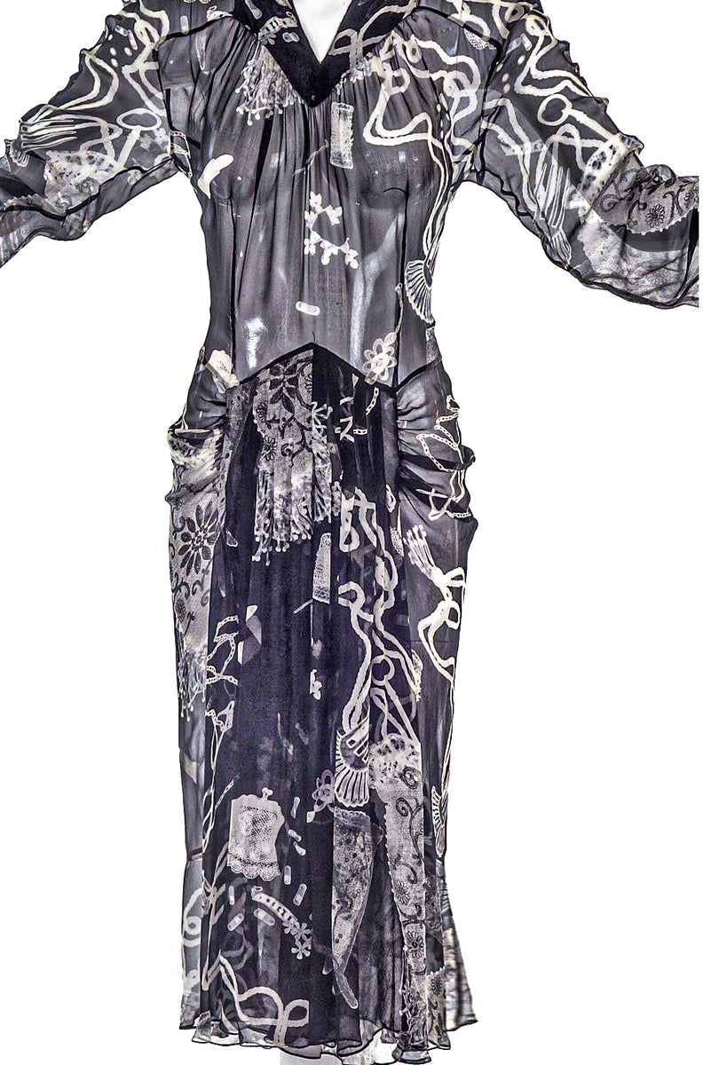 John Galliano Black & White Chiffon Dress FW2003 