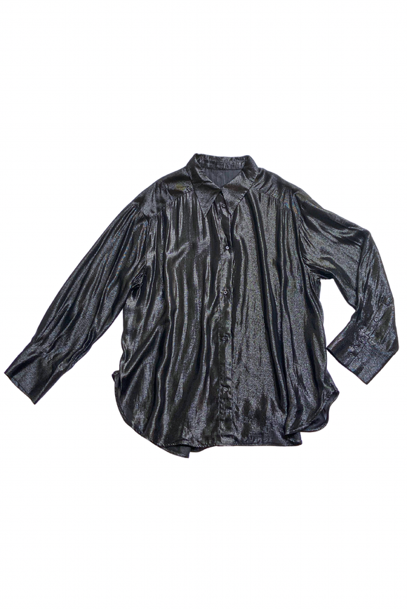 Vintage Black Glitter Oversized Lurex Blouse Hedi Slimane Dior Homme Style Shirt