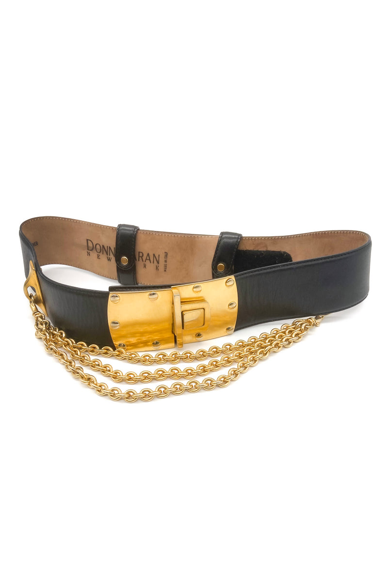 Donna Karan Vintage Black Leather Gold Plaque Chain Belt – Amarcord Vintage  Fashion