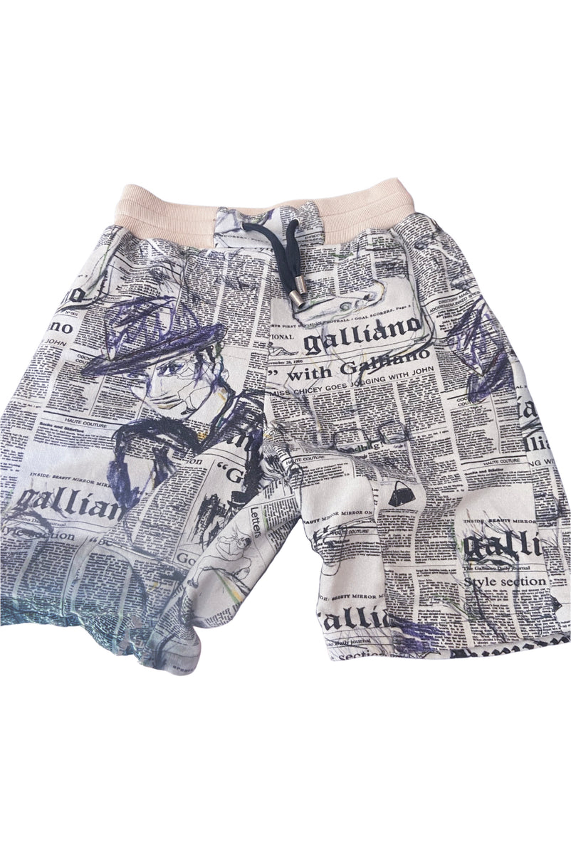 John Galliano Black and White Newspaper Print Ink Drawing Sweat Pants