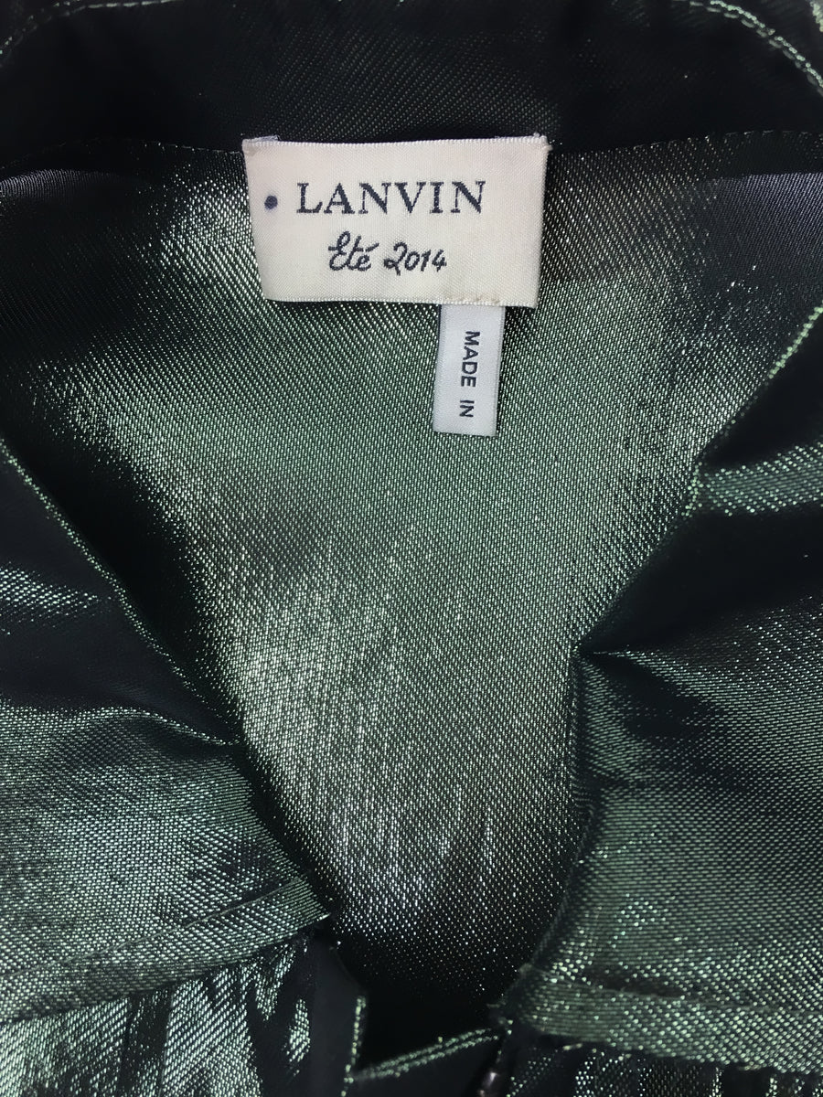 lanvin metallic dress Lanvin Metallic Green Cocoon Shirt Dress