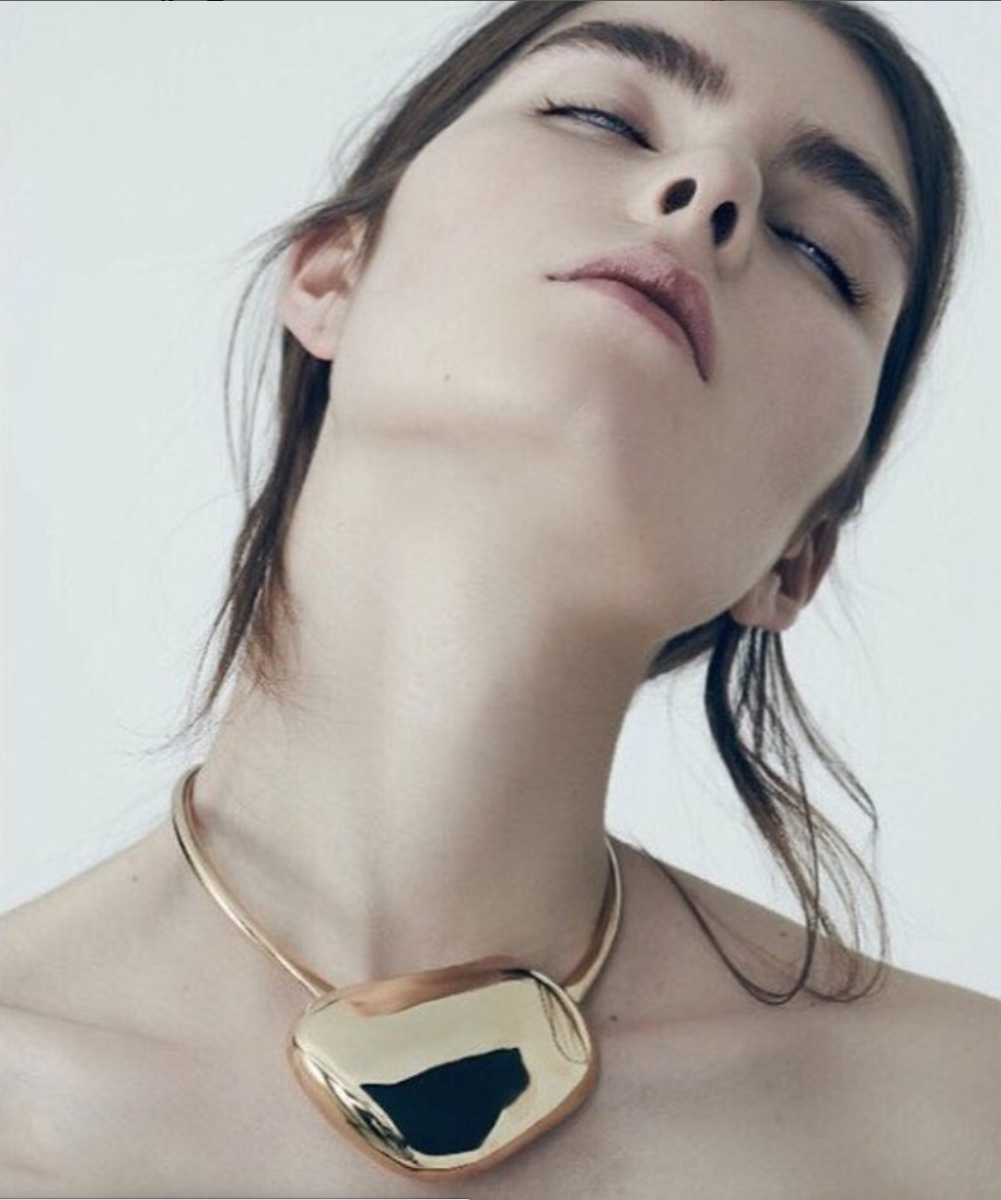 Xenia Bous Gold Metallic Big Stone Choker Necklace - BOUTIQUE