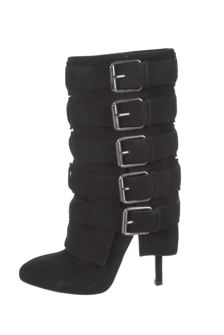 BALMAIN x Giuseppe Zanotti ベルトデザインブーツ 38 Balmain x Giuseppe Zanotti Black Suede Multi Buckle Heel Boot Shoe