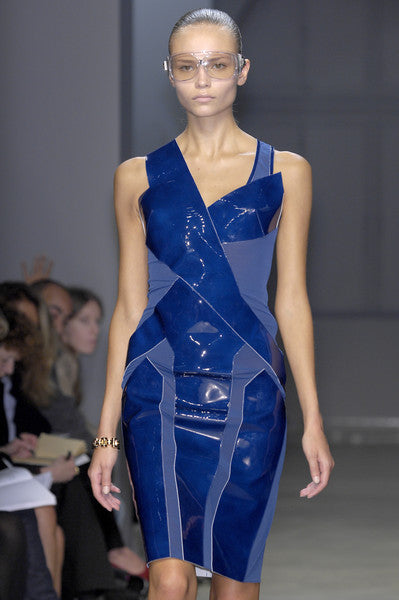 Balenciaga Blue Geometric Vinyl Shine Bodycon Dress SS2007