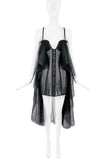 Adekuver Black Nylon Sheer Corset Cape Mini Dress