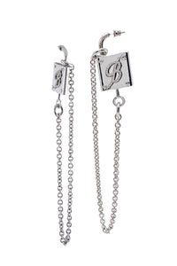 Blumarine Silver Metal Padlock "B" Crystal Logo Earrings