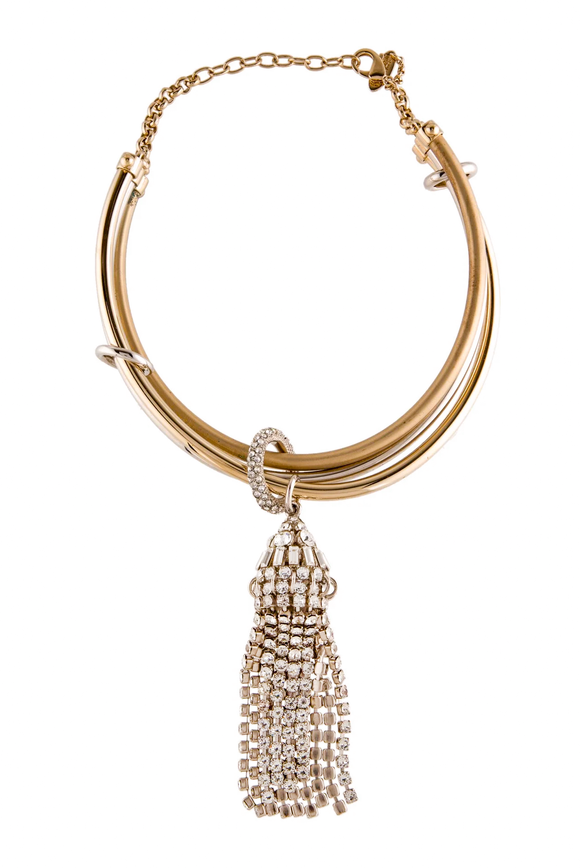 Roberto Cavalli Gold Triple Ring Choker Necklace with Crystal Tassel