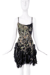 Roberto Cavalli Black Embroidered Ruffle Corset Mini Dress Gown Fall 2004