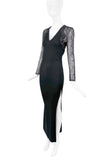 Roberto Cavalli Black Sheer Snake Skin Print Long Sleeve Beaded Gown