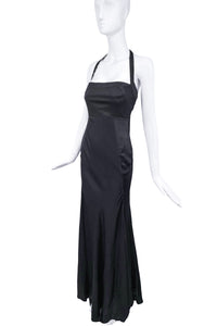 Roberto Cavalli Black Silk Satin Stretch Square Neckline Halter Neck D PaumLosAngeles Roberto Cavalli Black Silk Satin Stretch Square Neckline Halter Neck D PaumLosAngeles