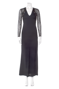Roberto Cavalli Black Sheer Snake Skin Print Long Sleeve Gown