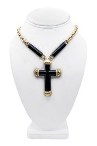 Christian Dior Vintage 1970's Gold Black Cross Necklace