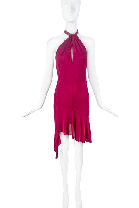 Christian Dior by John Galliano Pink Red Silk Asymmetric Halterneck Dr PaumLosAngeles Christian Dior by John Galliano Pink Red Silk Asymmetric Halterneck Dr PaumLosAngeles