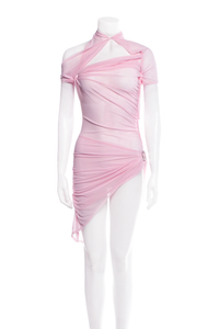 Coperni Pink Sheer Ruched Mini Dress