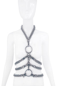 Cruize "Michel" Silver Metal Heavy Duty Spike Clasp Curb Chain "Rib Cage" Harness