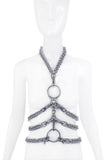 Cruize "Michel" Silver Metal Heavy Duty Spike Clasp Curb Chain "Rib Cage" Harness