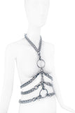 Cruize "Michel" Silver Metal Heavy Duty Spike Clasp Curb Chain "Rib Cage" Harness