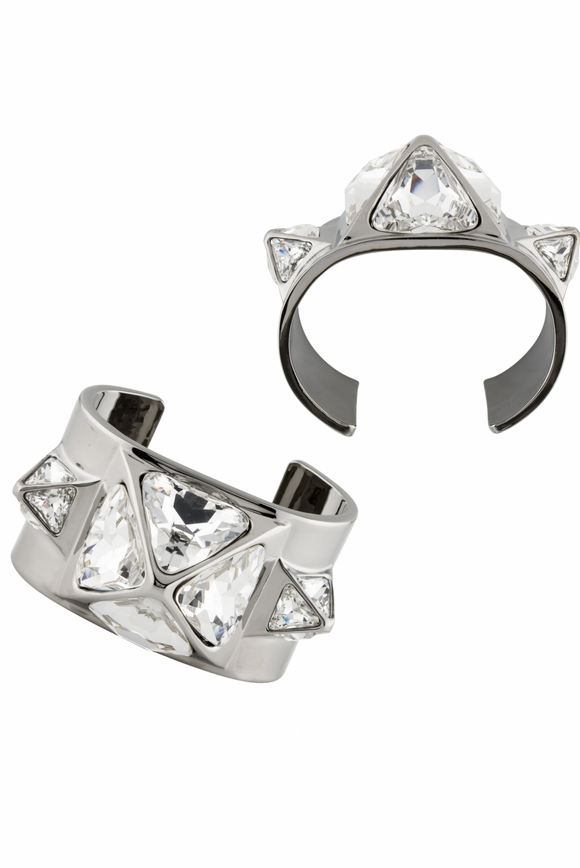 St. John Silver Crystal Spike Pyramid Rock Stud Bracelets - Set of 2