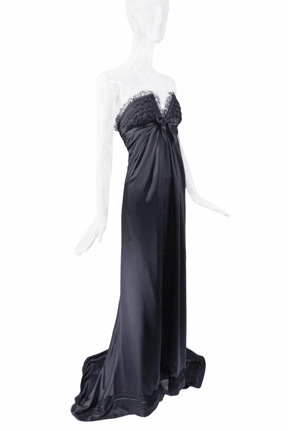 dsquared evening dresses Dsquared Black Silk Lace Bustier Bow Dress Gown – PauméLosAngeles