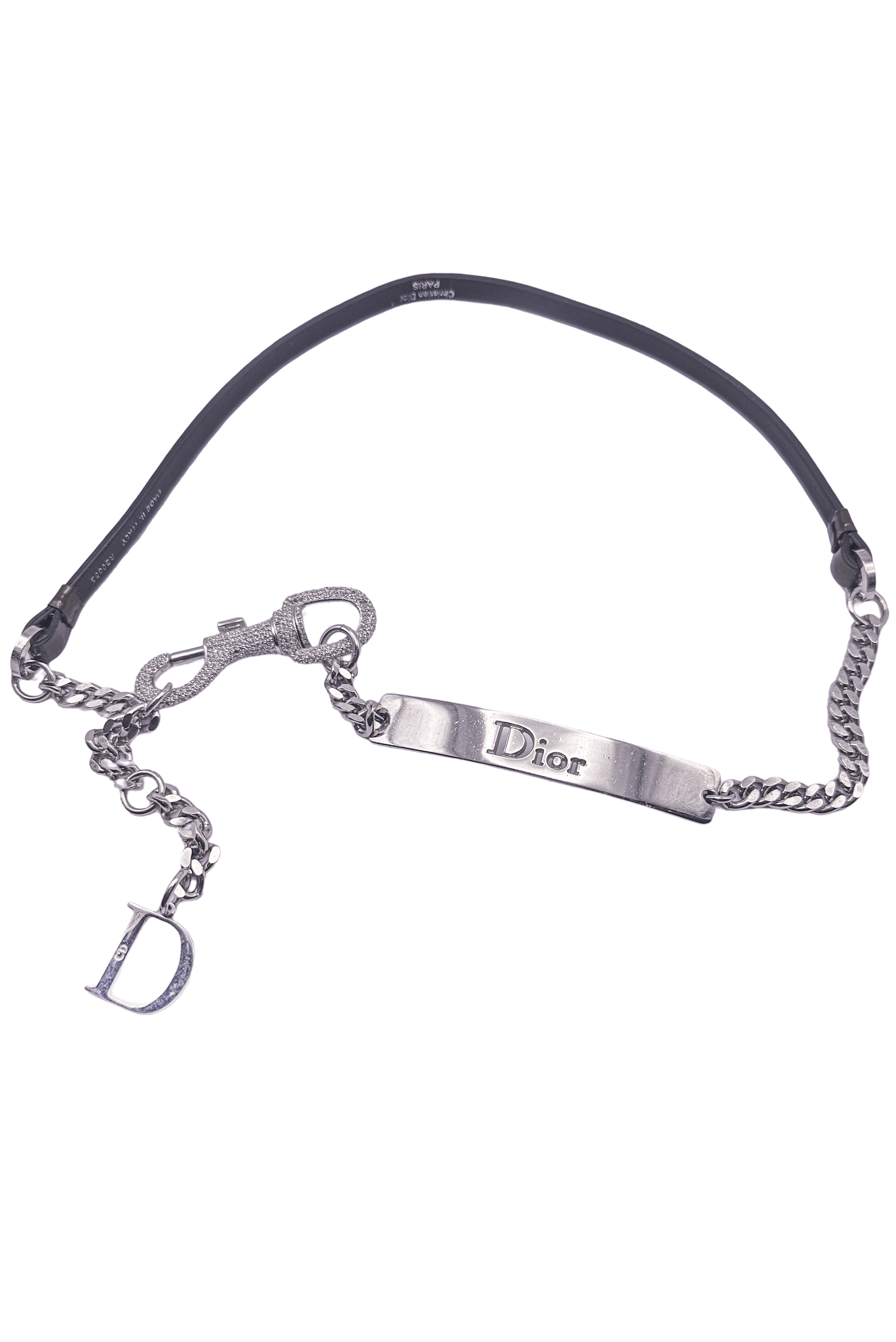 Christian Dior by John Galliano Silver Metal Crystal Pavé Safety Christian Dior by John Galliano Silver Metal Crystal Pavé Safety