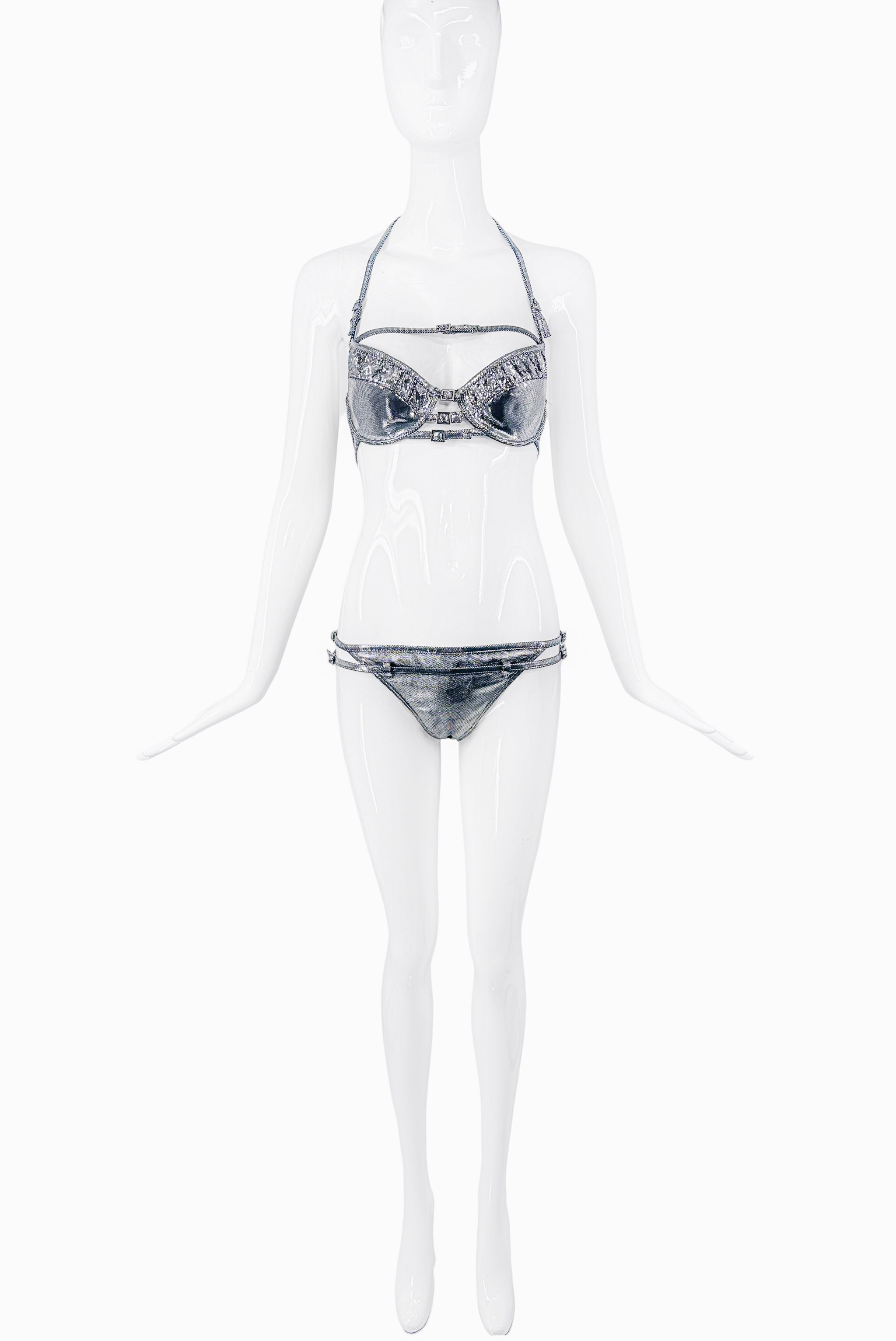 Christian Dior by Galliano Silver Metallic Corset Straps Bikini