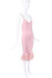 Christian Dior by John Galliano Pink Silk Gold Lame Polka Dot Ruffle Hem Low Back Dress