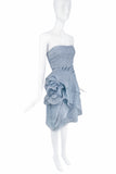 Christian Dior by Galliano Pale Blue Baroque Print Ruffle Bustier Corset Dress 1998 Runway