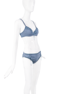 Christian Dior by John Galliano Blue Denim Lace Up Corset Bra Panty Bikini Set Fall 2002