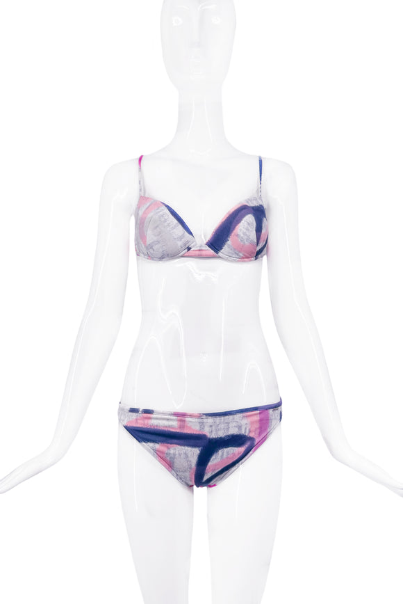 Christian Dior by John Galliano Pink Purple Graffiti Print Bikini with Matching Sarong & Dress