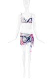 Christian Dior by John Galliano Pink Purple Graffiti Print Shift Dress with Matching Bikini & Sarong