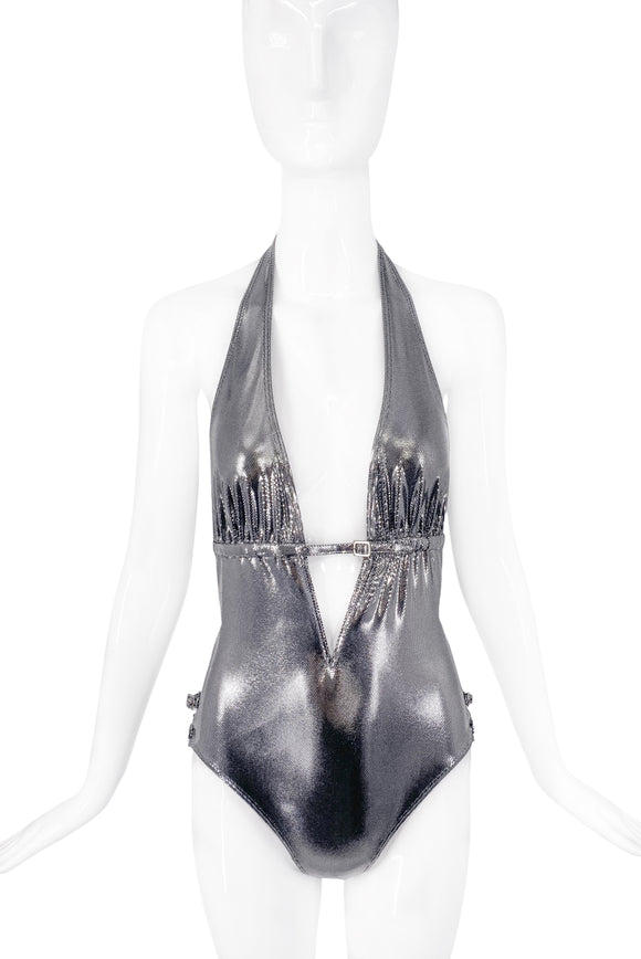 Dior By Galliano Silver Metallic Bodysuit Swimsuit