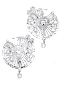 Christian Dior by John Galliano Silver Crystal Heart & Bow Wheel Hoop Y2K Earrings