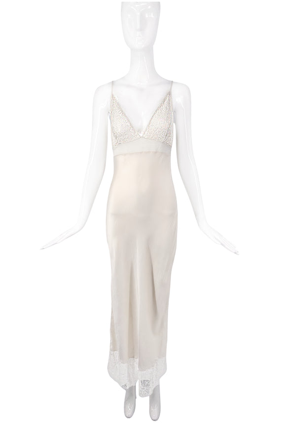Christian Dior by John Galliano White Silk Lace Negligee Slip Dress Gown 1998