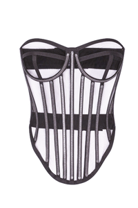 Dolce Gabbana Black Sheer Mesh Silver Metal Boning Bustier Corset Top