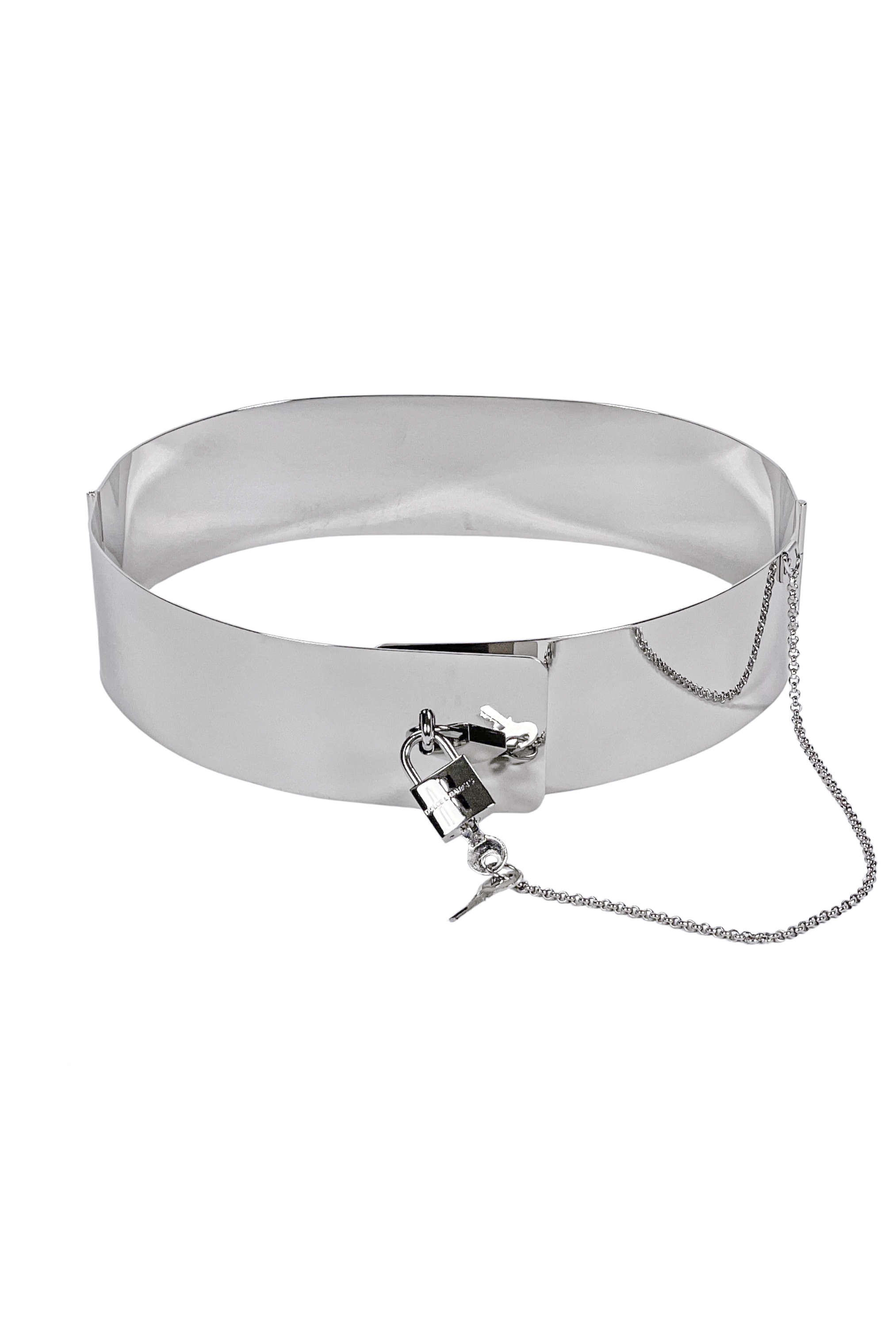 Dolce Gabbana Silver Metal Chrome Pad Lock Corset Belt Runway