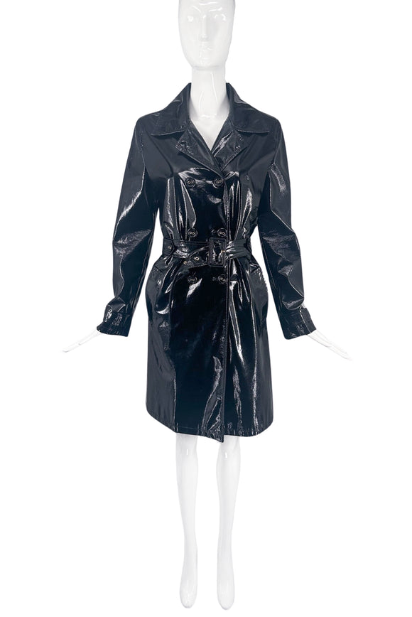 Dolce Gabbana D&G Black Patent Leather Peacoat Trench Coat