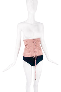 Dolce Gabbana Pink Satin Quilted Lace Up Corset Belt Top