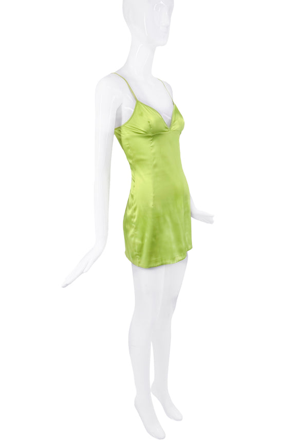 Dolce Gabbana Neon Green Silk Stretch Slip Mini Dress PaumLosAngeles Dolce Gabbana Neon Green Silk Stretch Slip Mini Dress PaumLosAngeles