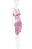 Dolce Gabbana D&G Pink Satin Stretch Ruched Body Con Dress - BOUTIQUE PURCHASE PRICE