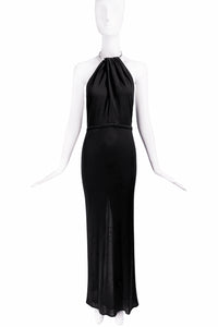 Gucci by Tom Ford Black Silk Jersey Halterneck Gown Dress