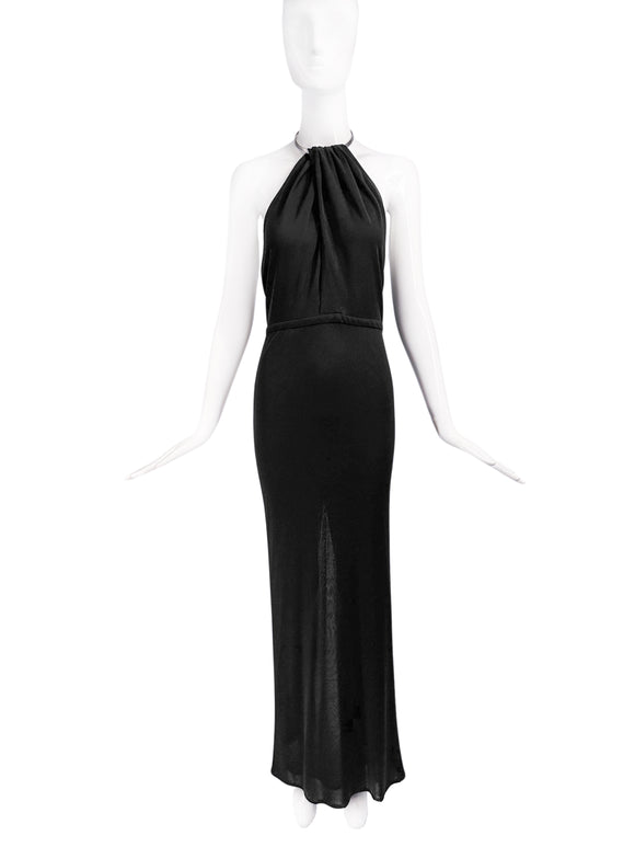 Gucci by Tom Ford Black Silk Jersey Halterneck Gown Dress